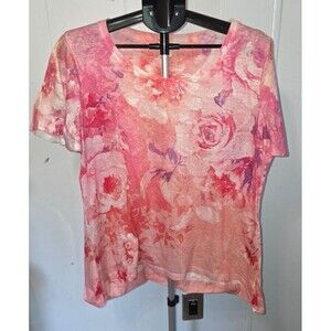 Concepts Pretty Floral Pink Rhinestone Shirt Top Size XL 16-18